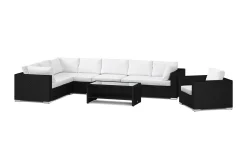 Comfort Garden Veranda & Terrasse|Loungesett-Bahamas utendørs L-sofa høyre 8-seters med lenestol og bord med hylle