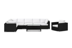 Comfort Garden Veranda & Terrasse|Loungesett-Bahamas utendørs L-sofa høyre 8-seters med lenestol og bord med hylle