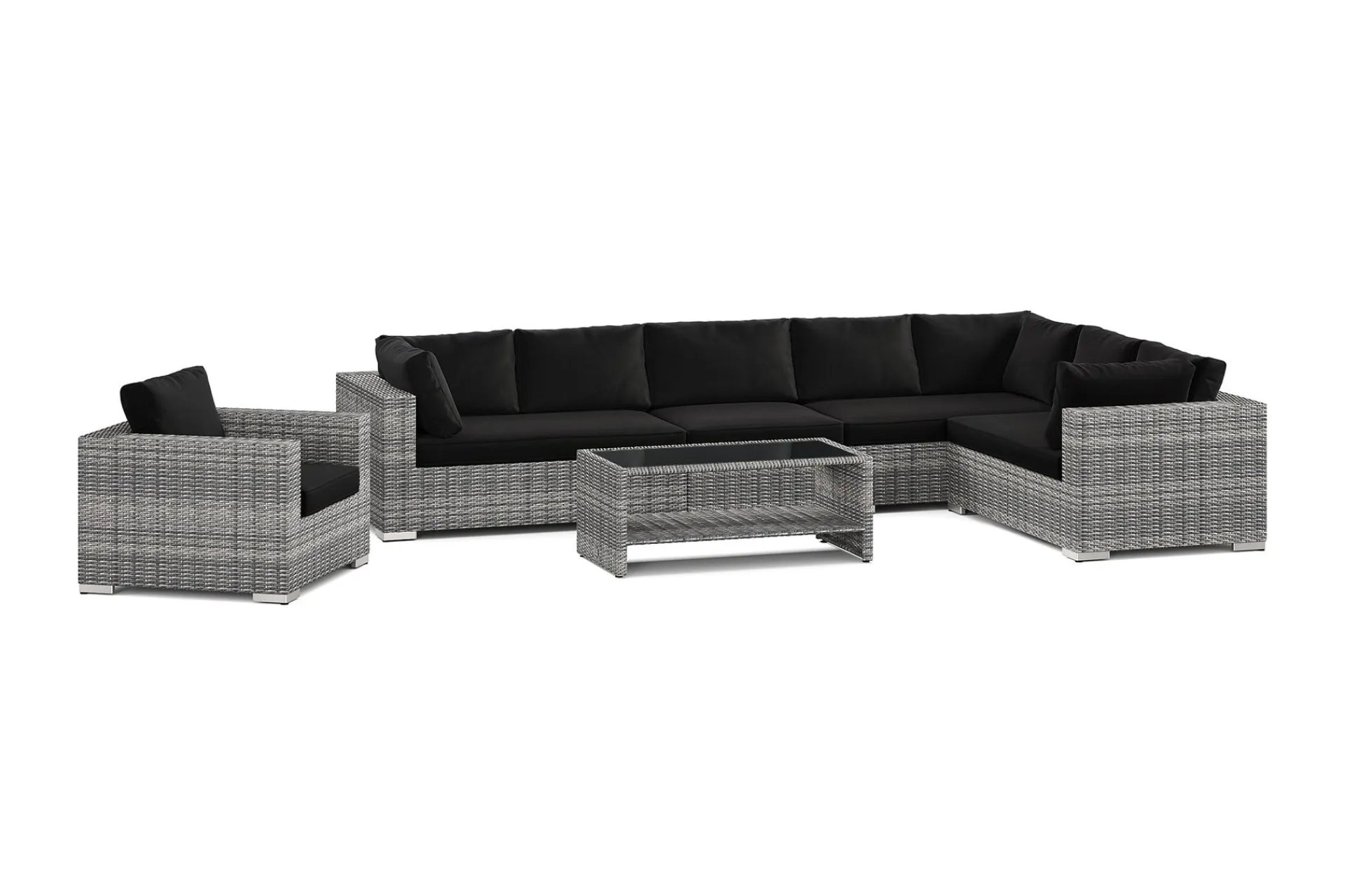Comfort Garden Loungesett|Loungesett-Bahamas utendørs L-sofa venstre 8-seters med lenestol og bord med hylle