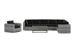 Comfort Garden Loungesett|Loungesett-Bahamas utendørs L-sofa venstre 8-seters med lenestol og bord med hylle