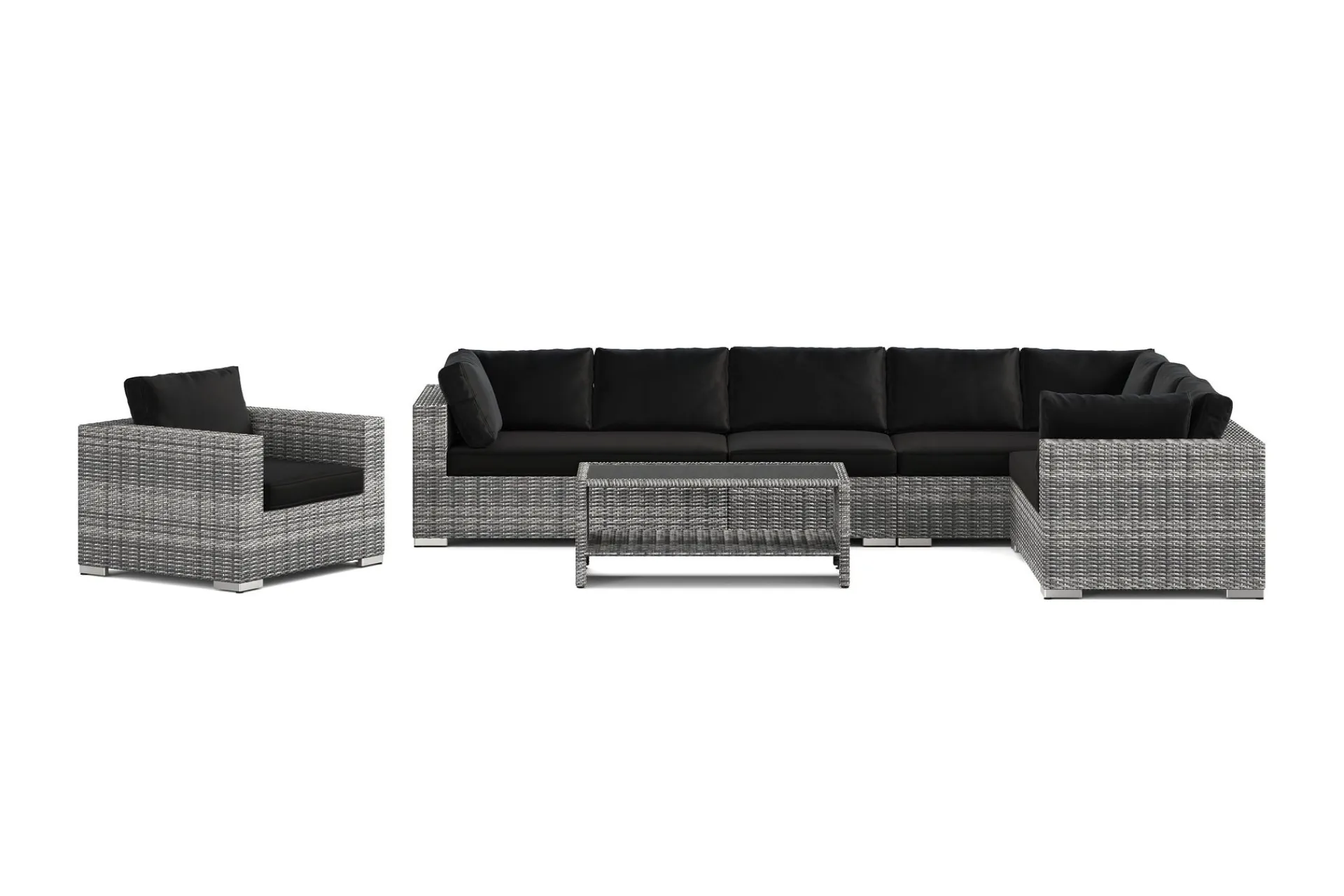 Comfort Garden Loungesett|Loungesett-Bahamas utendørs L-sofa venstre 8-seters med lenestol og bord med hylle