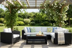 Comfort Garden Bahamas utendørs L-sofa venstre 7-seters med lenestol og bord med hylle