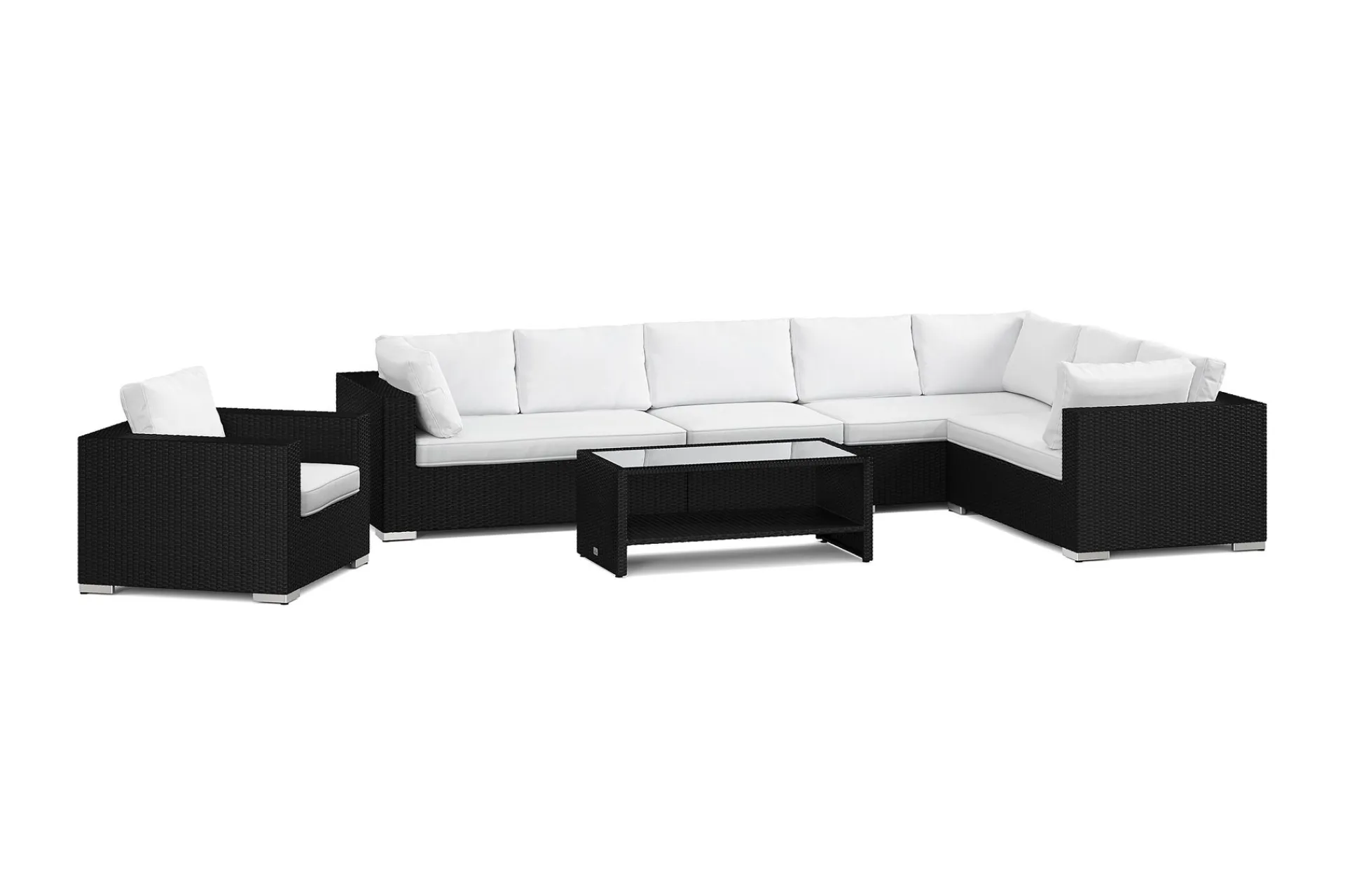 Comfort Garden Bahamas utendørs L-sofa venstre 8-seters med lenestol og bord med hylle