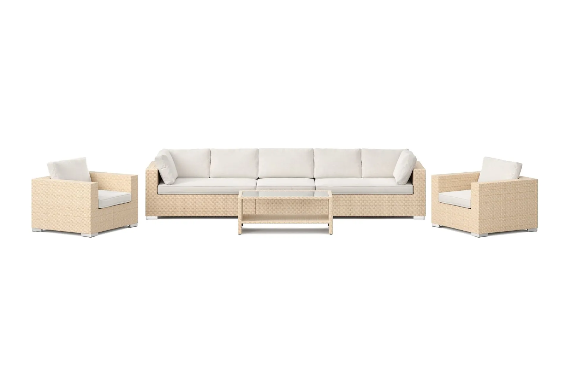 Comfort Garden Bahamas utendørs sofagruppe 6-seters med to lenestoler og bord med hylle
