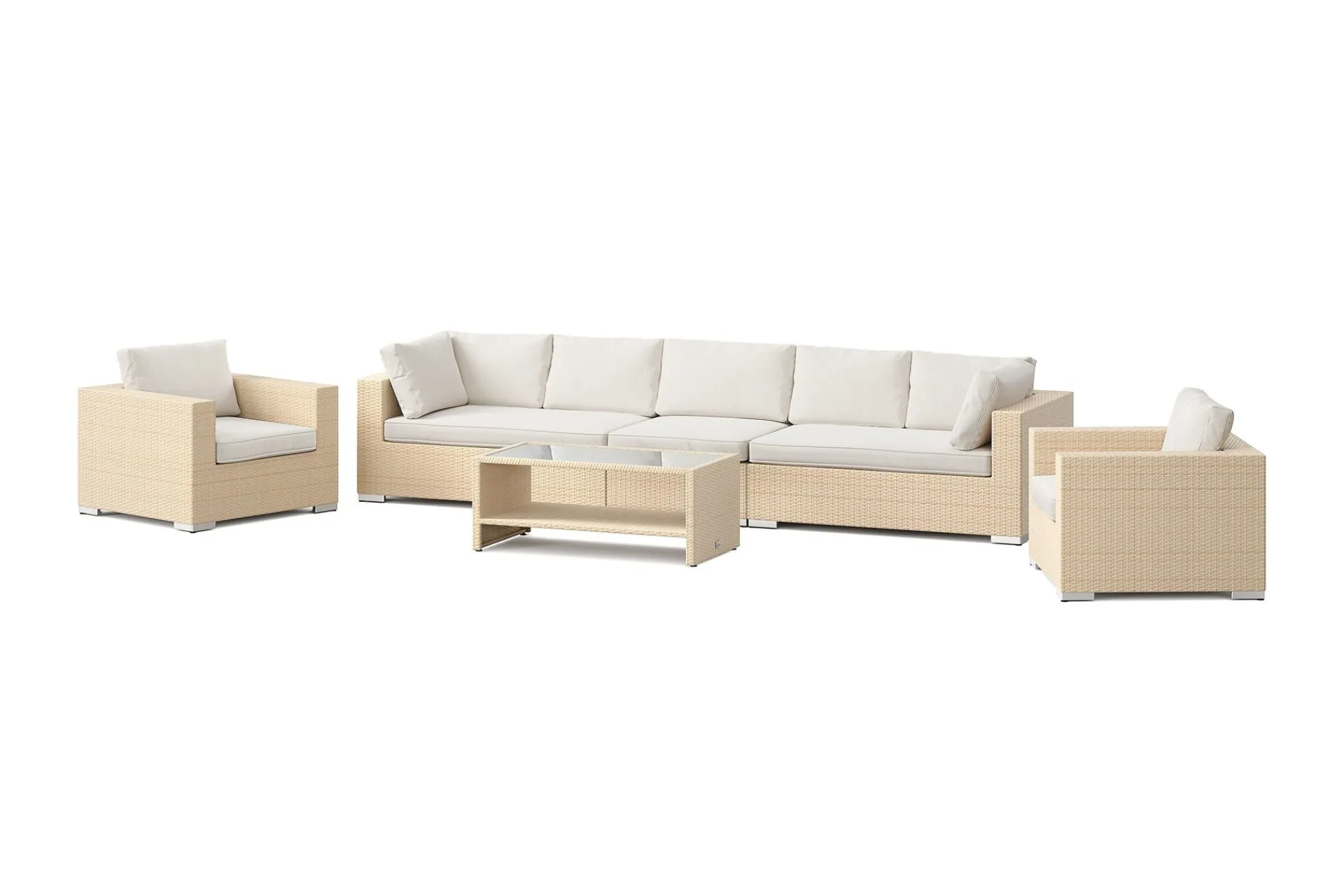 Comfort Garden Bahamas utendørs sofagruppe 6-seters med to lenestoler og bord med hylle