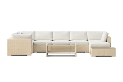 Comfort Garden Bahamas utendørs U-sofa 7-seters vendbar divan med åpen avslutning og bord med hylle