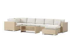 Comfort Garden Bahamas utendørs U-sofa 7-seters vendbar divan med åpen avslutning og bord med hylle