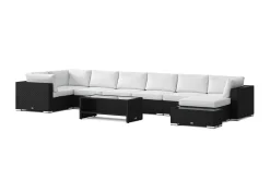 Comfort Garden Bahamas utendørs U-sofa 8-seters vendbar divan med åpen avslutning og bord med hylle