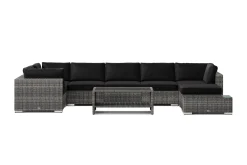 Comfort Garden Bahamas utendørs U-sofa 7-seters vendbar divan med åpen avslutning og bord med hylle