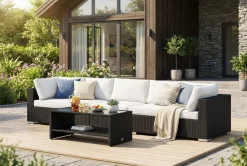 Comfort Garden Loungemøbler Salg|Loungesett-Bahamas utesofa 5-seters med bord og hylle Svart