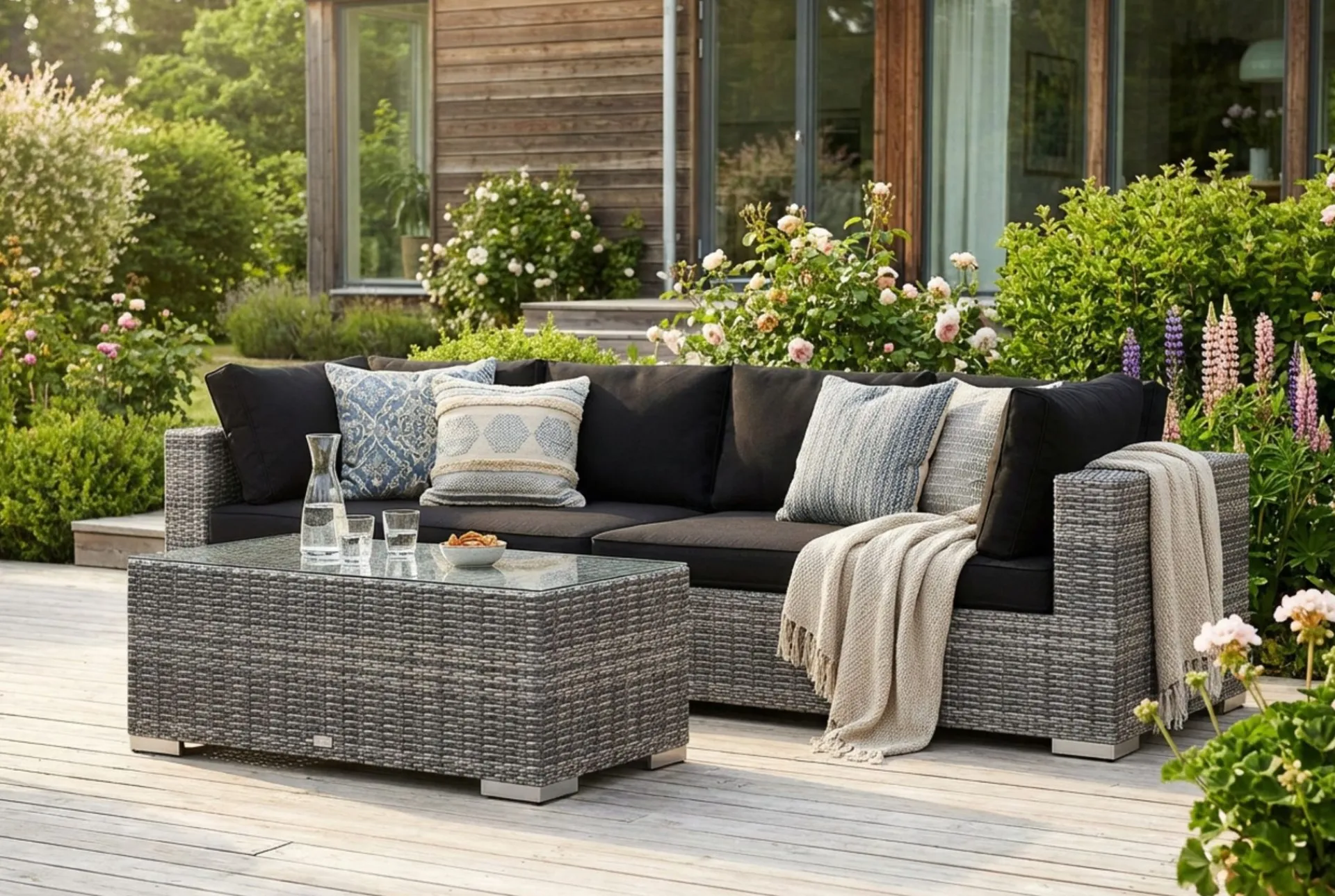 Comfort Garden Veranda & Terrasse-Bahamas utesofa 4-seters med bord Grå
