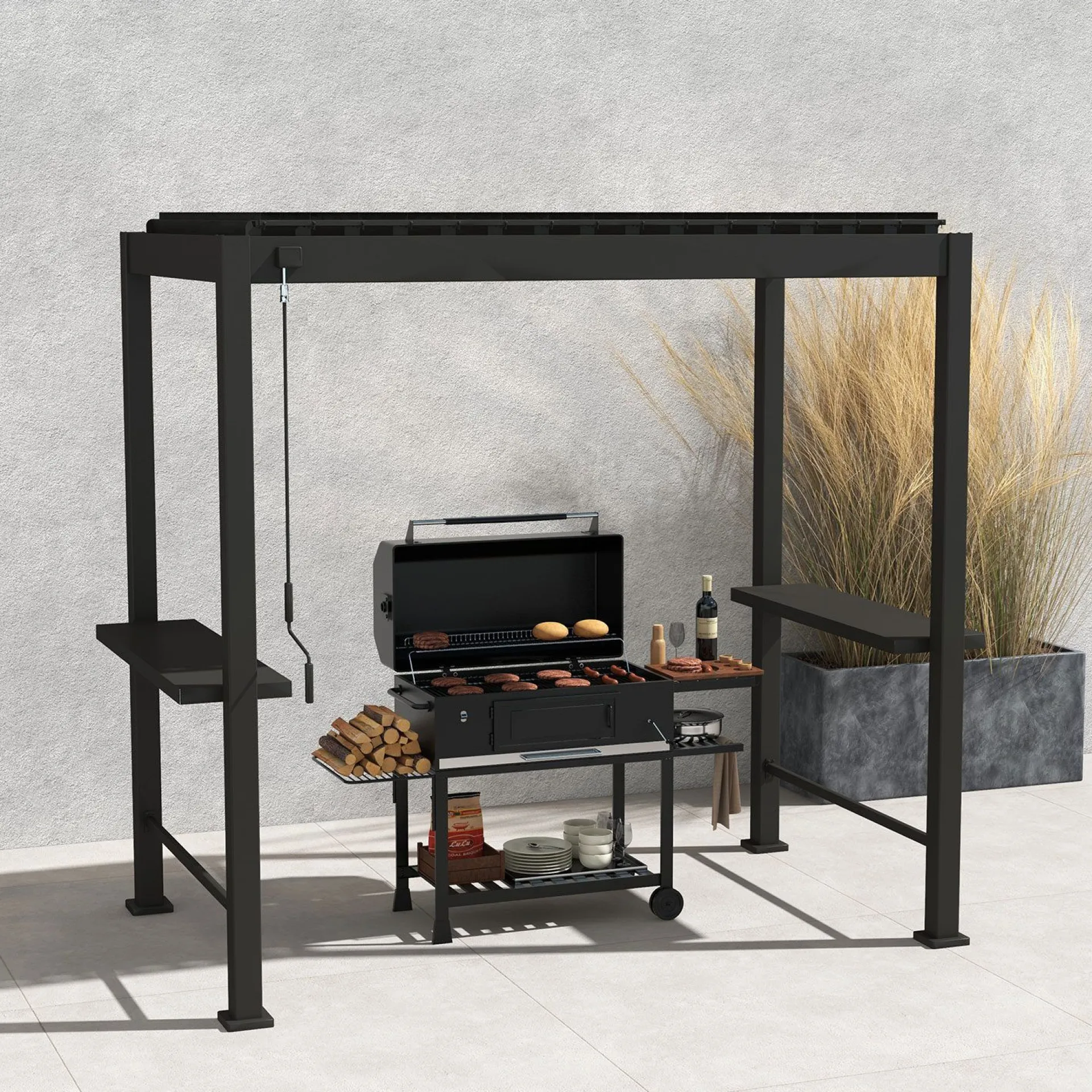 Byggesett Uterom|Lagringshus & Boder-Bakvegg til paviljong HOME4YOU Mirador Bbq Mørk grå