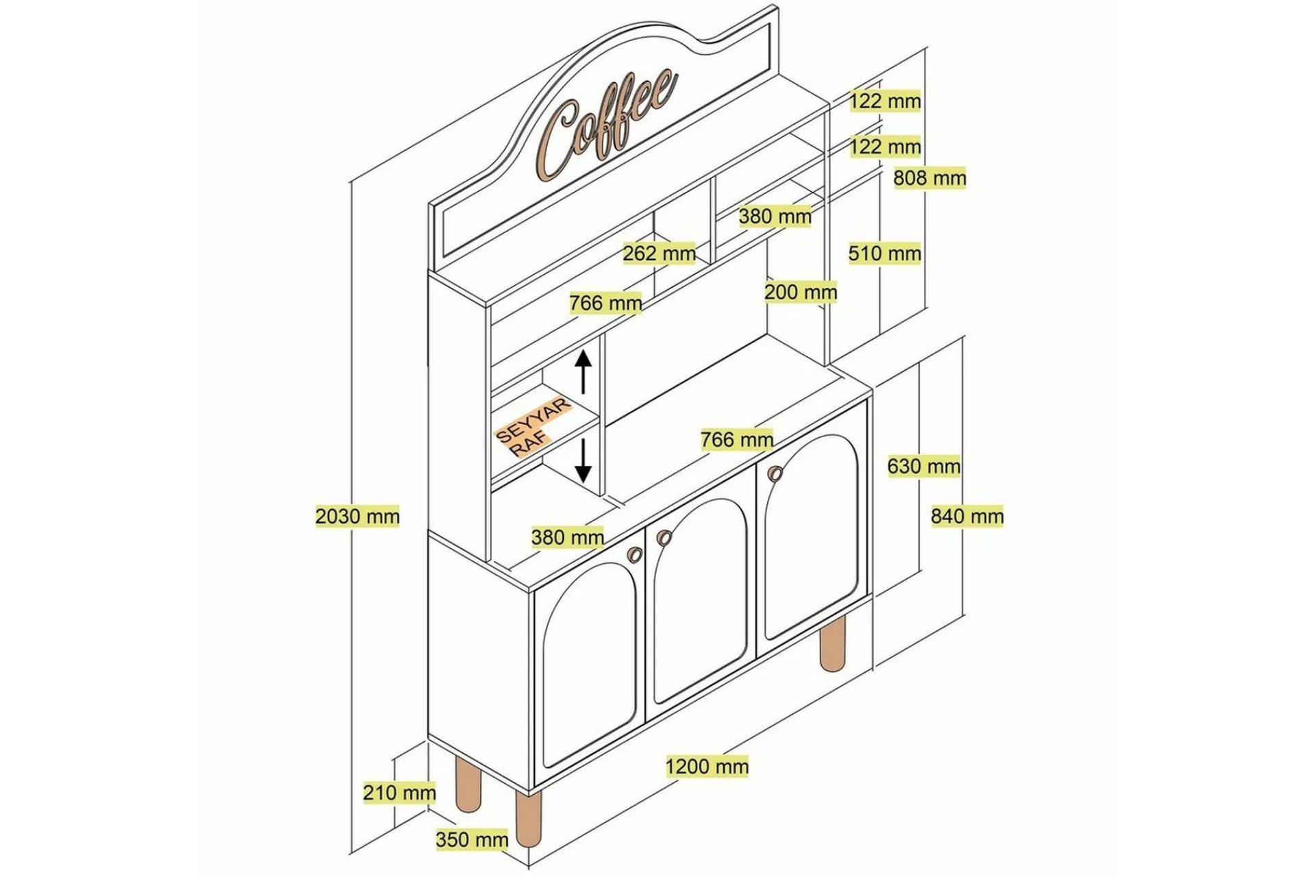 Bar Kaffeskap Tre Krem / Eik