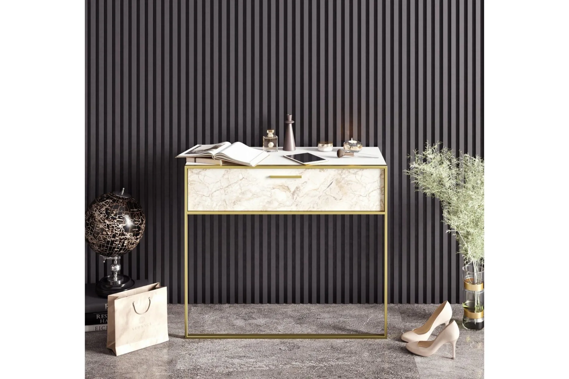 Sideboard & Skjenker-Bascle Sideboard 90 cm Hvit,Gull