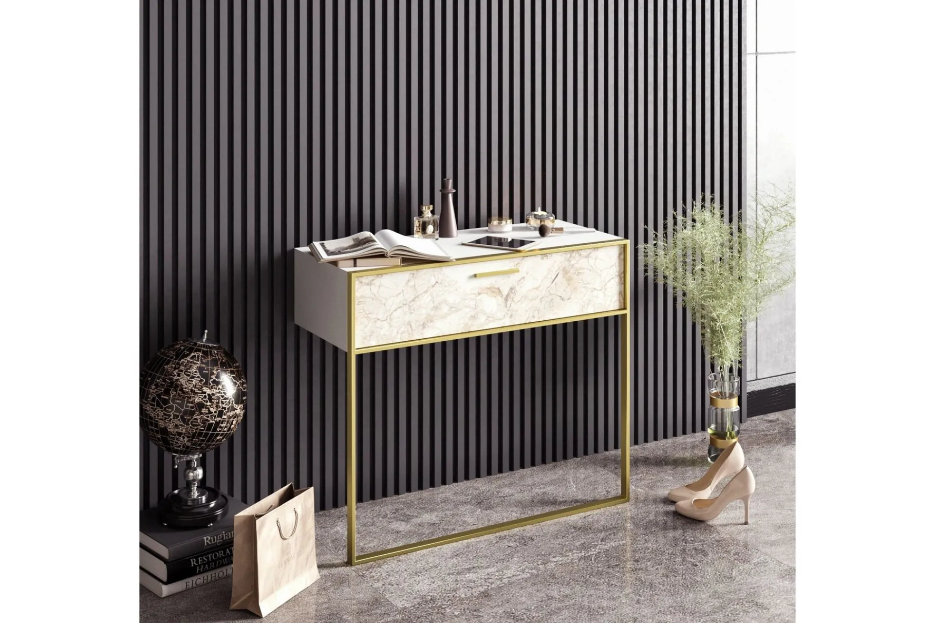 Sideboard & Skjenker-Bascle Sideboard 90 cm Hvit,Gull