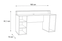 Kontorbord-Bays Gaming Skrivebord 160 cm med Oppbevaring 2 Hyller Svart