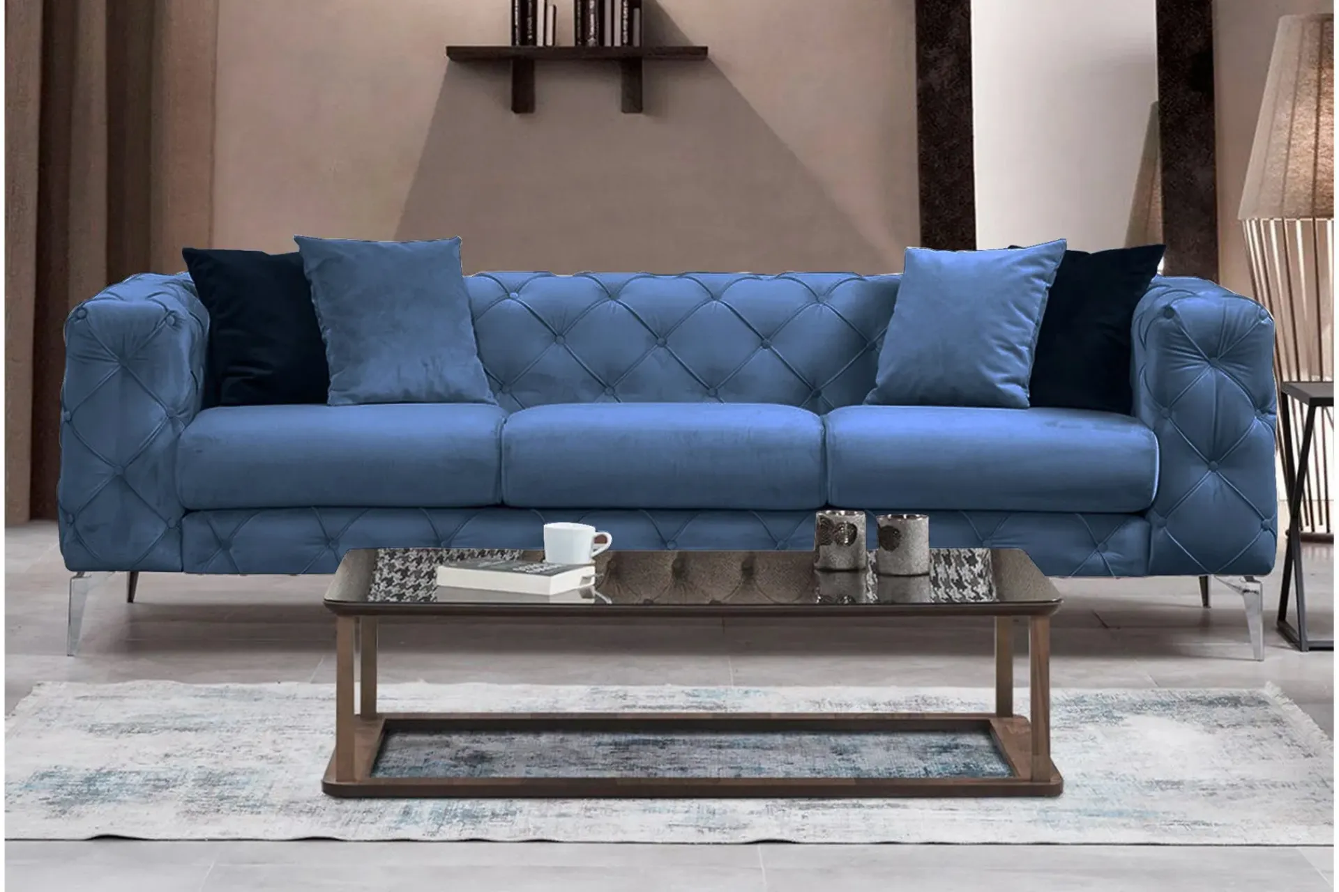 Manor House Velour Sofa & Fløyel Sofa-Beachport Sofa 3-seters Blå