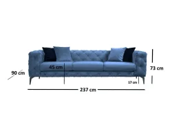 Manor House Velour Sofa & Fløyel Sofa-Beachport Sofa 3-seters Blå