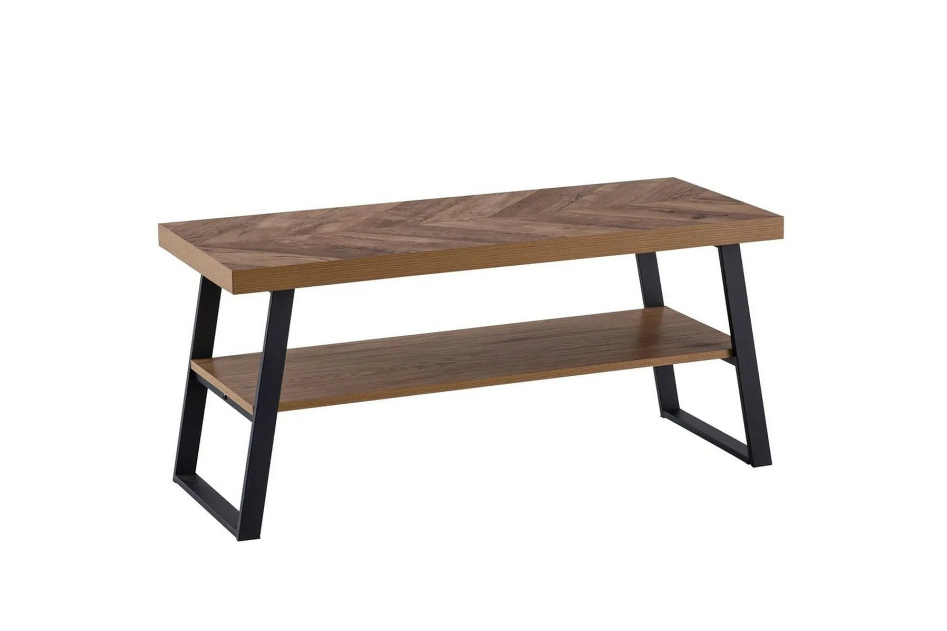 Wohnling Benk|Skohylle Med Benk-Benke Dekor i eikefiskebensmønster med hylle solid metallramme moderne utseende Brun,Svart