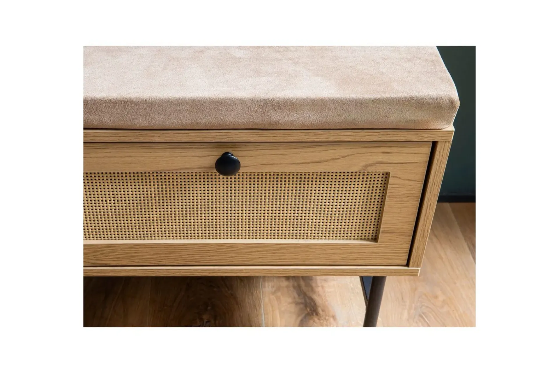 Wohnling Entrebenk|Benk-Benke Tekstiltrukket Sitteplass Med 2 Skuffer i Rattan-utseende Eikedekor Beige,Brun,Svart