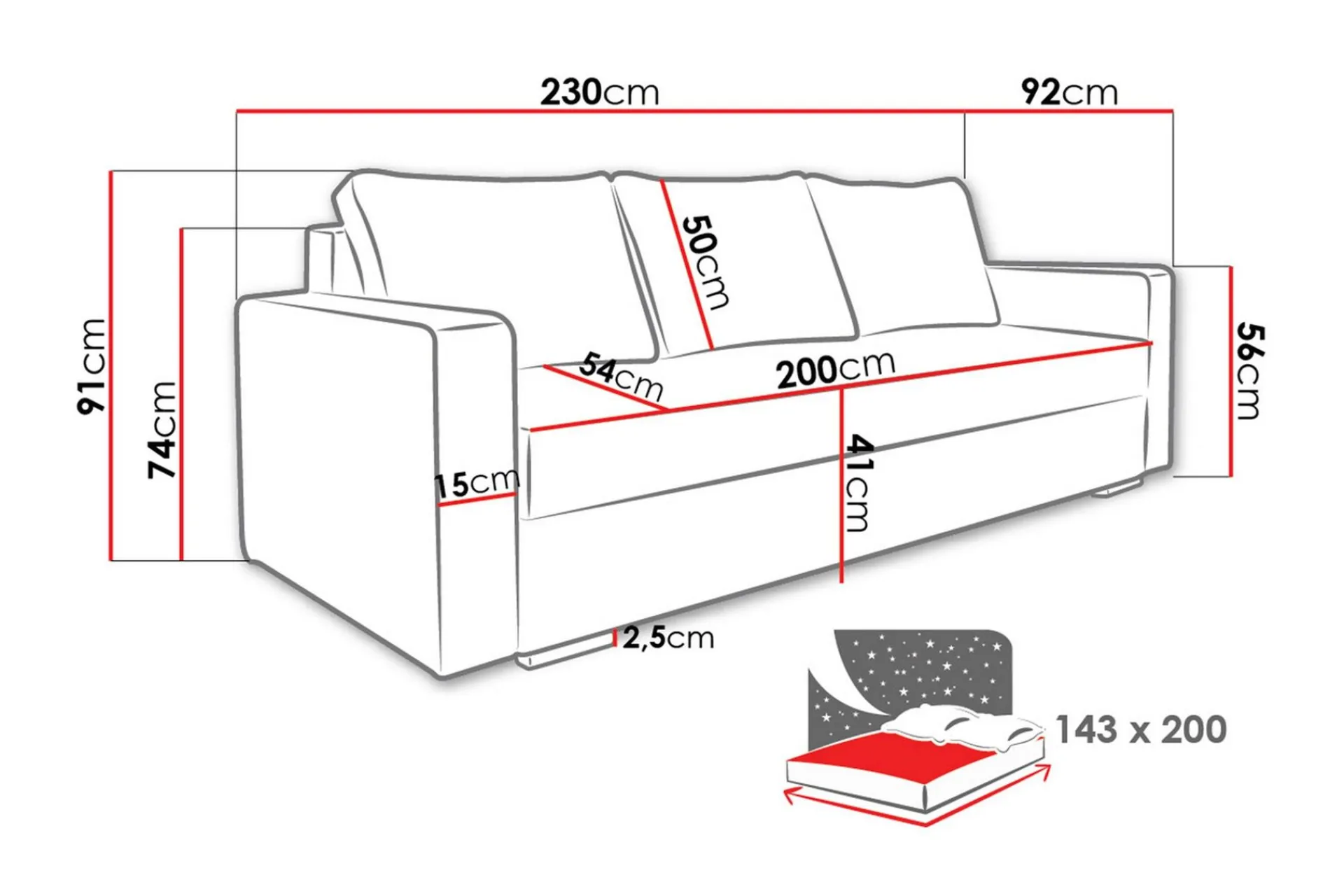 Sovesofaer-Beno Sovesofa 230x92x91 cm Ajuga 4 + Ajuga 1