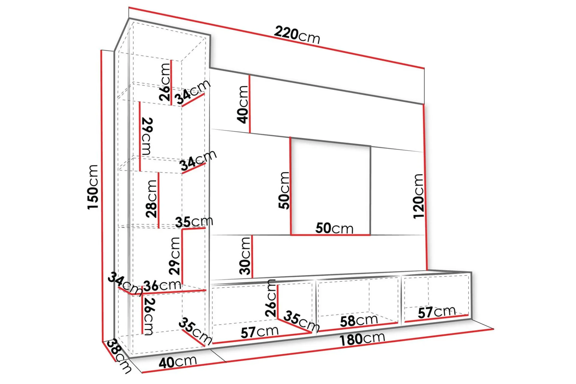 Bernice Tv-Skap 220x38 cm
