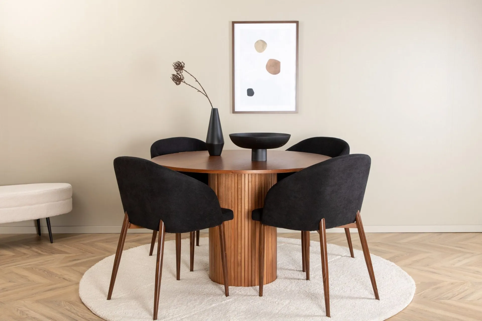 Venture Home Spisegrupper-Bianca Spisegruppe 110 cm Rund med 4 Arch Stoler Svart,Natur