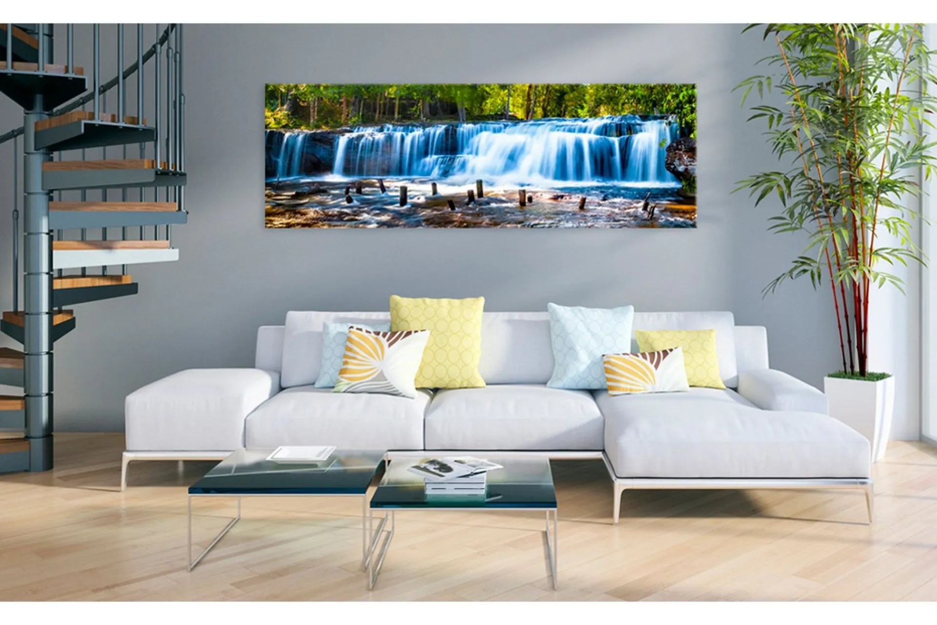 Lerretsbilder|Lerretsbilder-Bilde Beautiful Waterfall 135x45 Blå,Flerfärgad