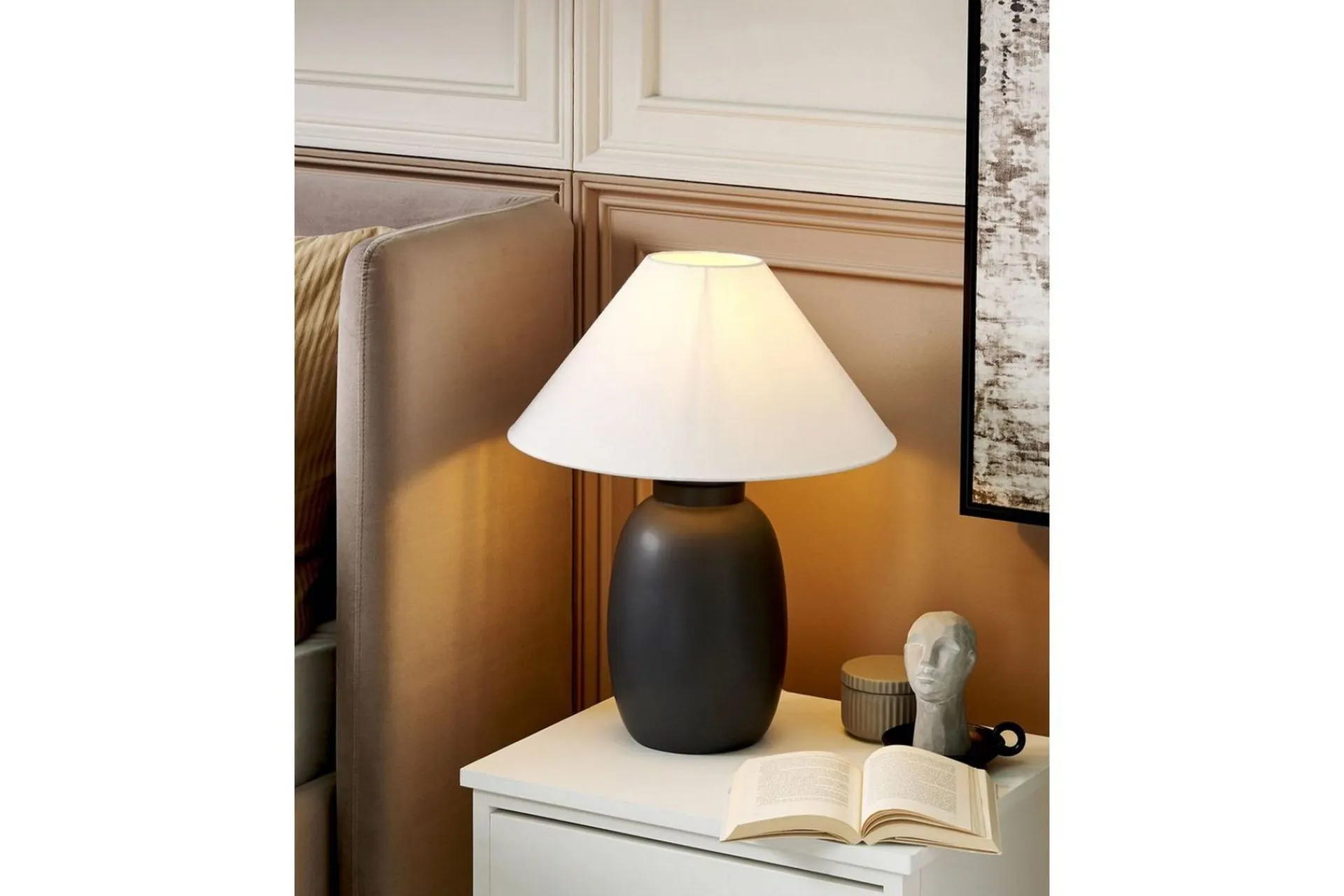 Nattbordslampe|Bordlampe-Bomila Bordlampe 52 cm E27 Svart,Hvit