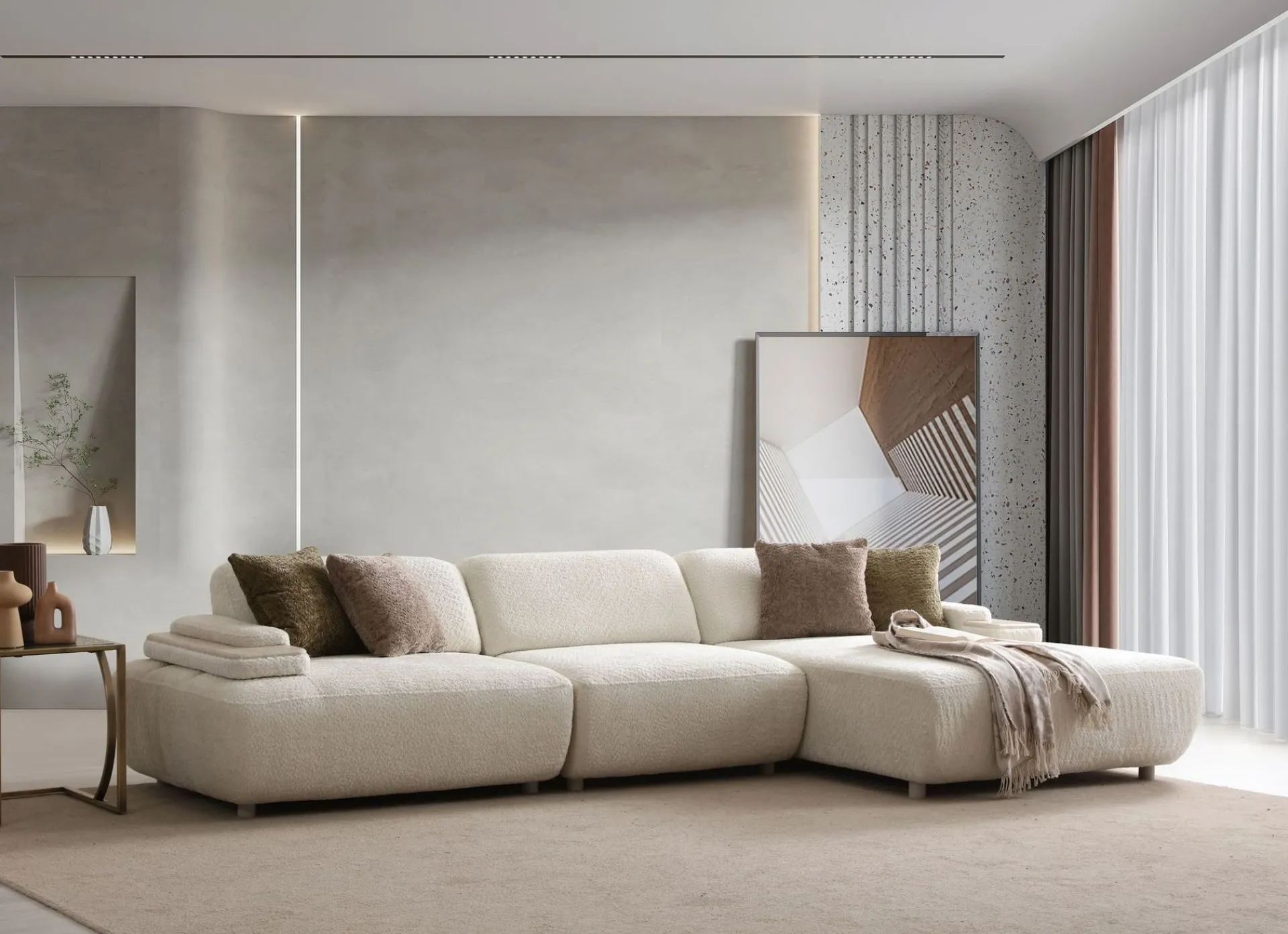 Bonavista 4-seters sofa med sjeselong høyre Bouclé