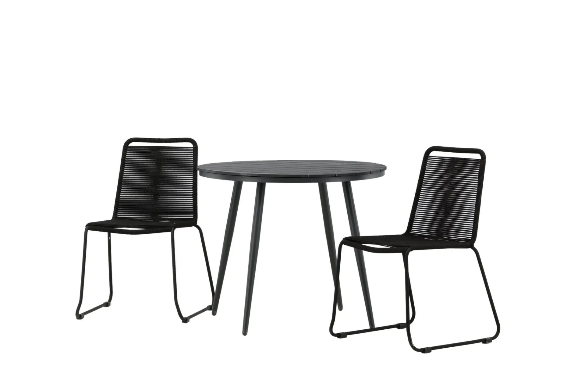 Venture Home Cafesett|Balkonggrupper-Break Cafégruppe Rund 90 cm + 2 Lindos Stablebar Stol Svart