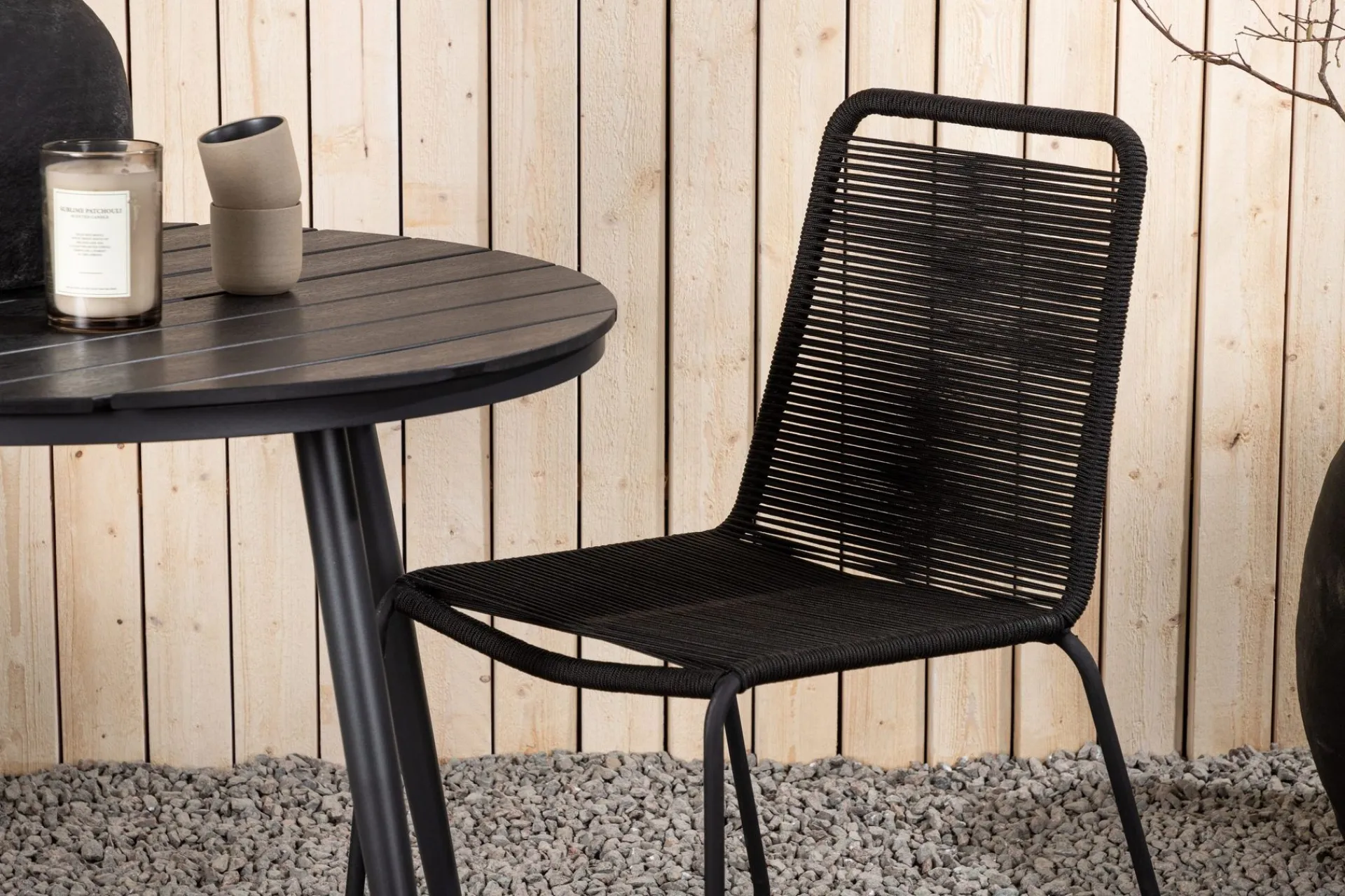 Venture Home Cafesett|Balkonggrupper-Break Cafégruppe Rund 90 cm + 2 Lindos Stablebar Stol Svart