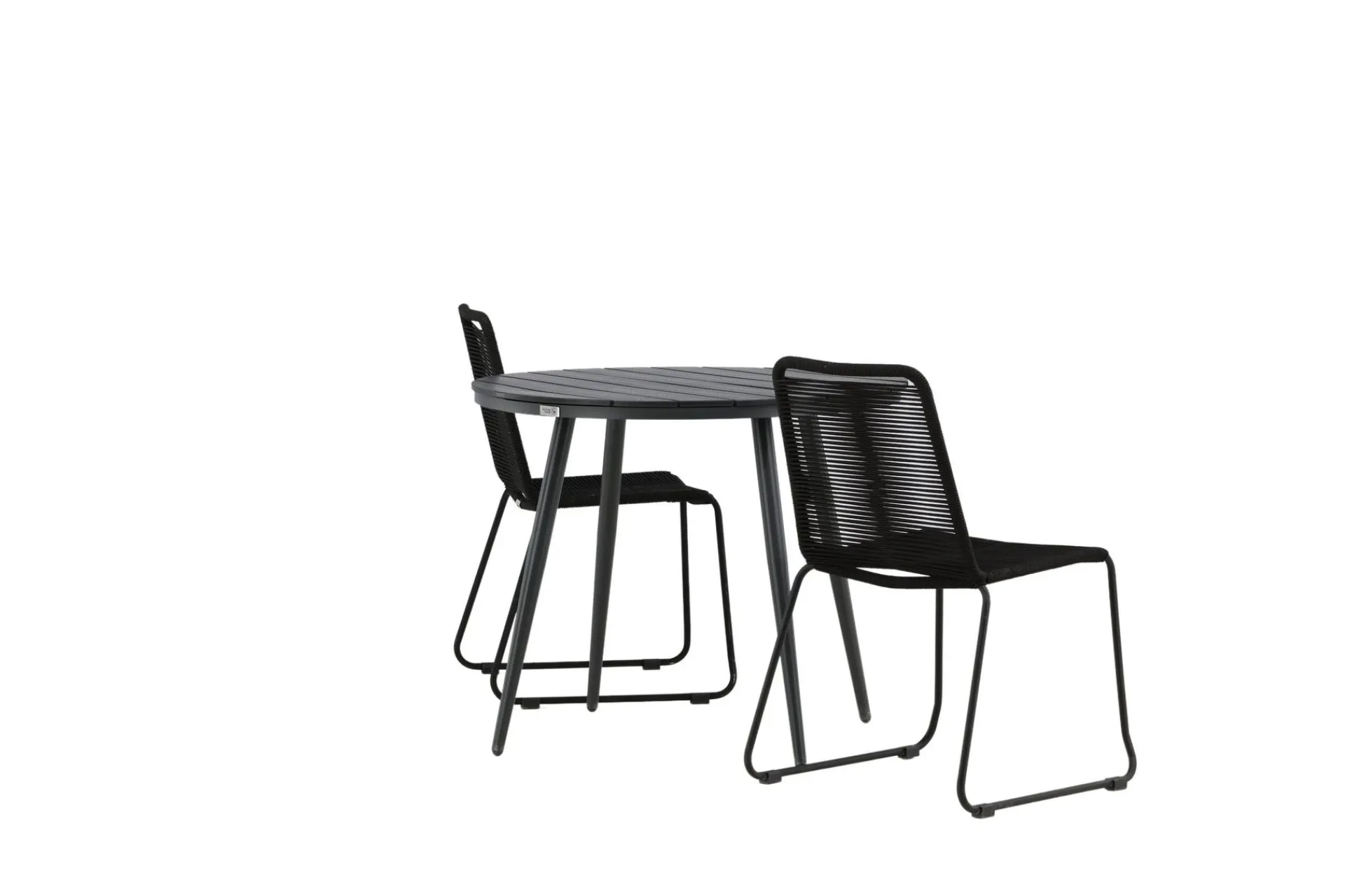 Venture Home Cafesett|Balkonggrupper-Break Cafégruppe Rund 90 cm + 2 Lindos Stablebar Stol Svart
