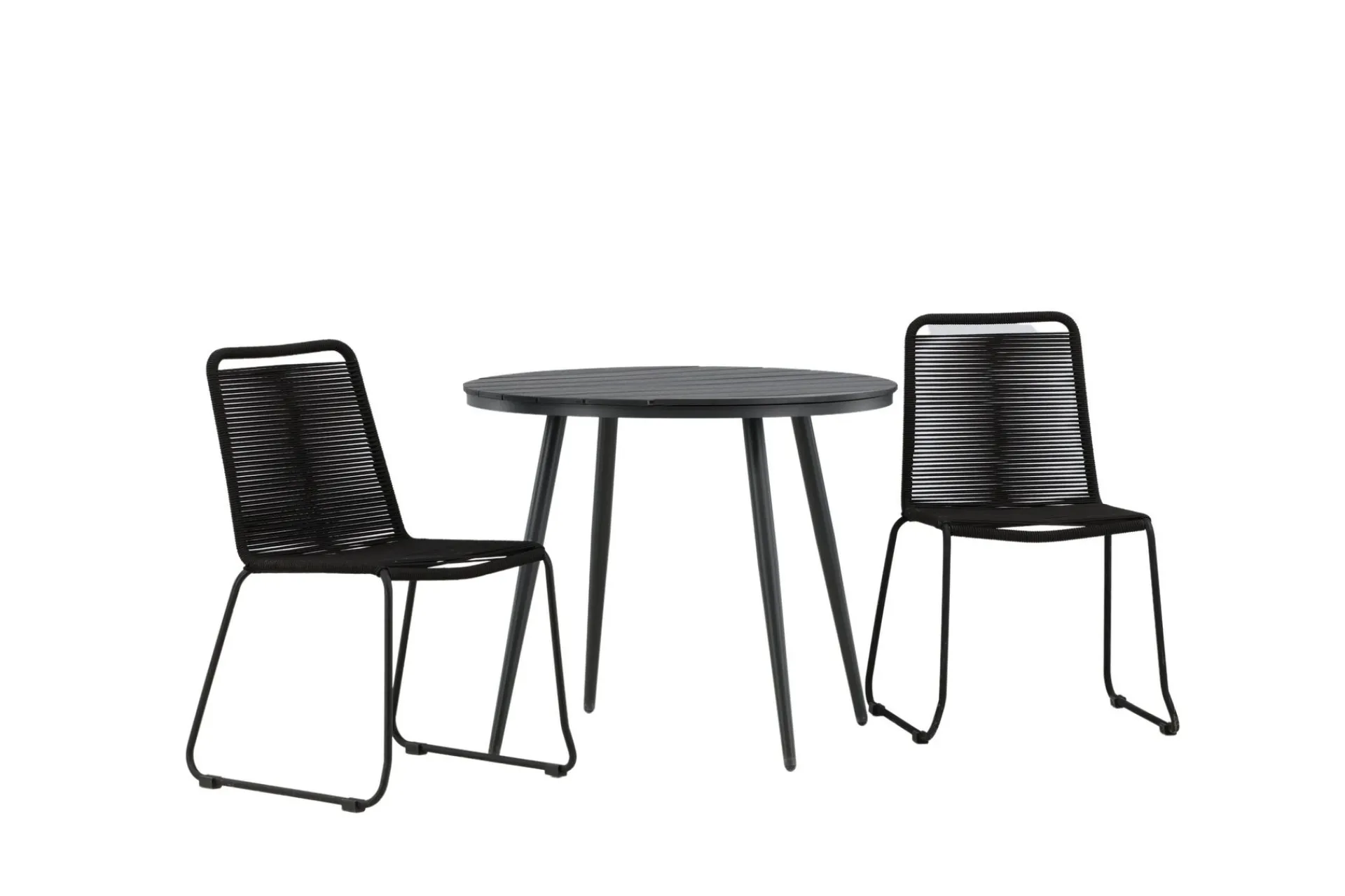 Venture Home Cafesett|Balkonggrupper-Break Cafégruppe Rund 90 cm + 2 Lindos Stablebar Stol Svart