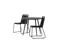 Venture Home Cafesett|Balkonggrupper-Break Cafégruppe Rund 90 cm + 2 Lindos Stablebar Stol Svart