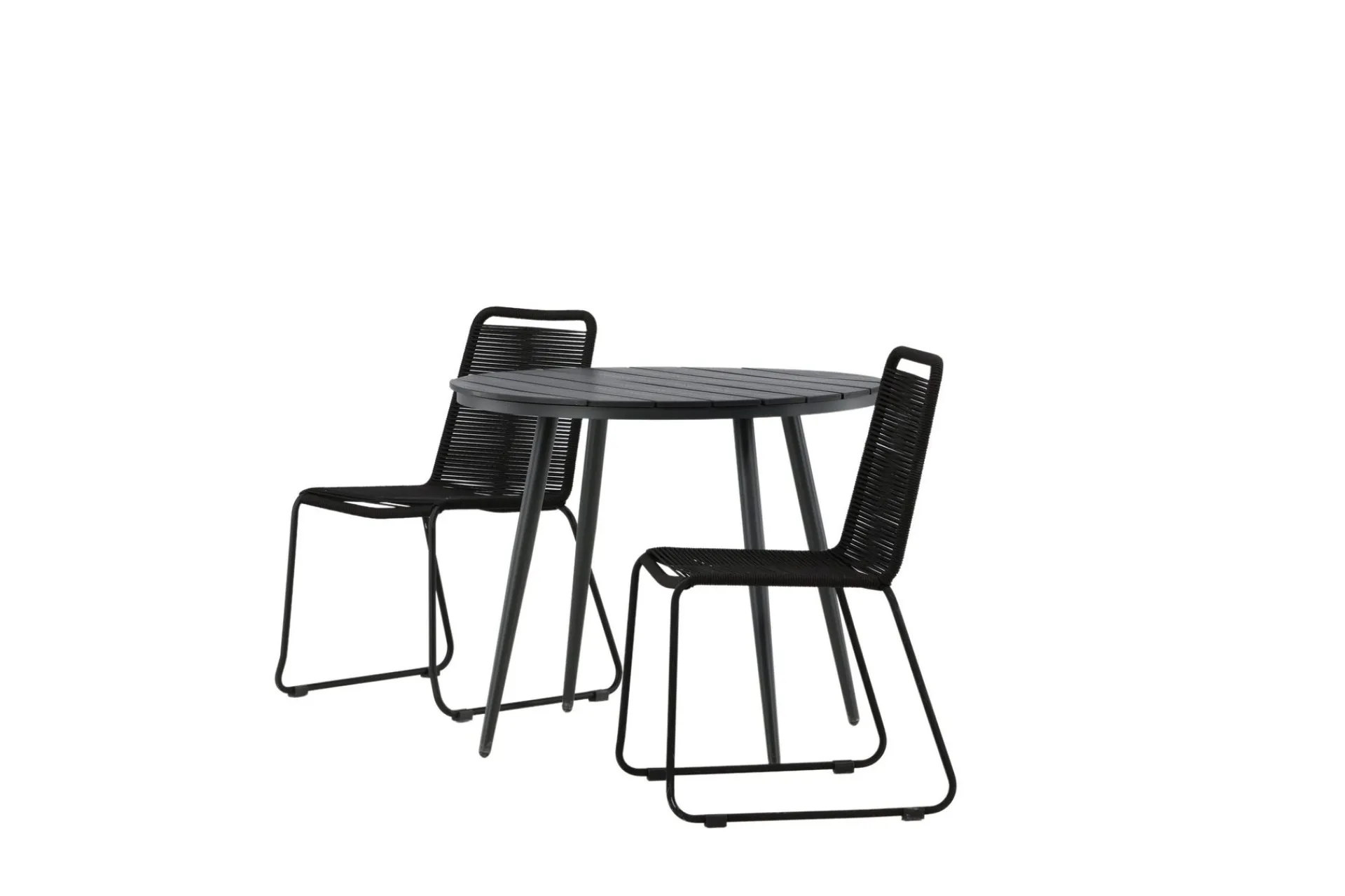 Venture Home Cafesett|Balkonggrupper-Break Cafégruppe Rund 90 cm + 2 Lindos Stablebar Stol Svart