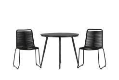 Venture Home Cafesett|Balkonggrupper-Break Cafégruppe Rund 90 cm + 2 Lindos Stablebar Stol Svart