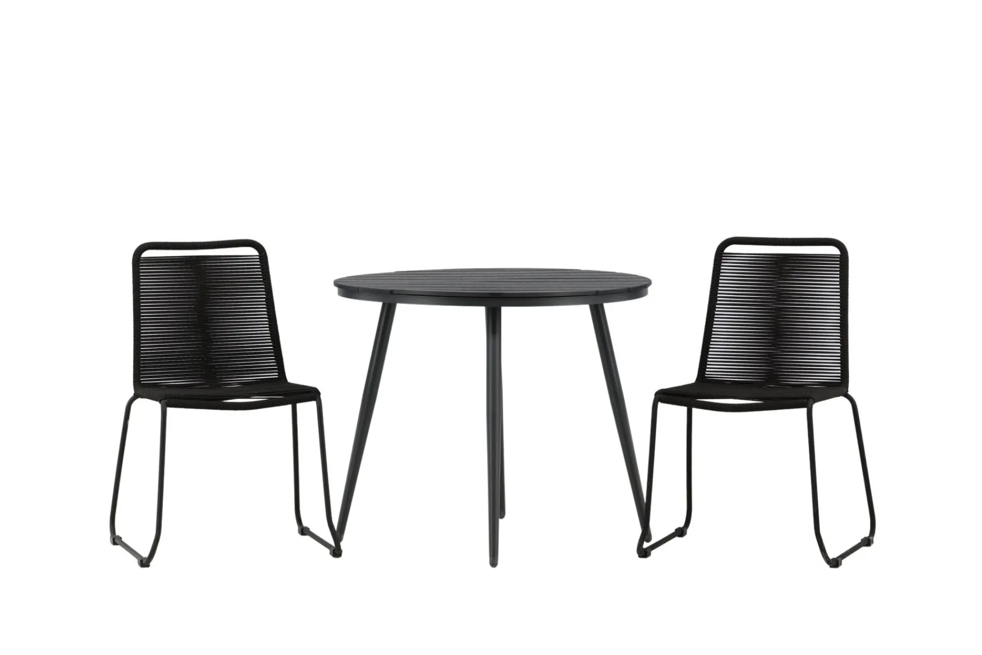 Venture Home Cafesett|Balkonggrupper-Break Cafégruppe Rund 90 cm + 2 Lindos Stablebar Stol Svart