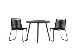Venture Home Cafesett|Balkonggrupper-Break Cafégruppe Rund 90 cm + 2 Lindos Stablebar Stol Svart