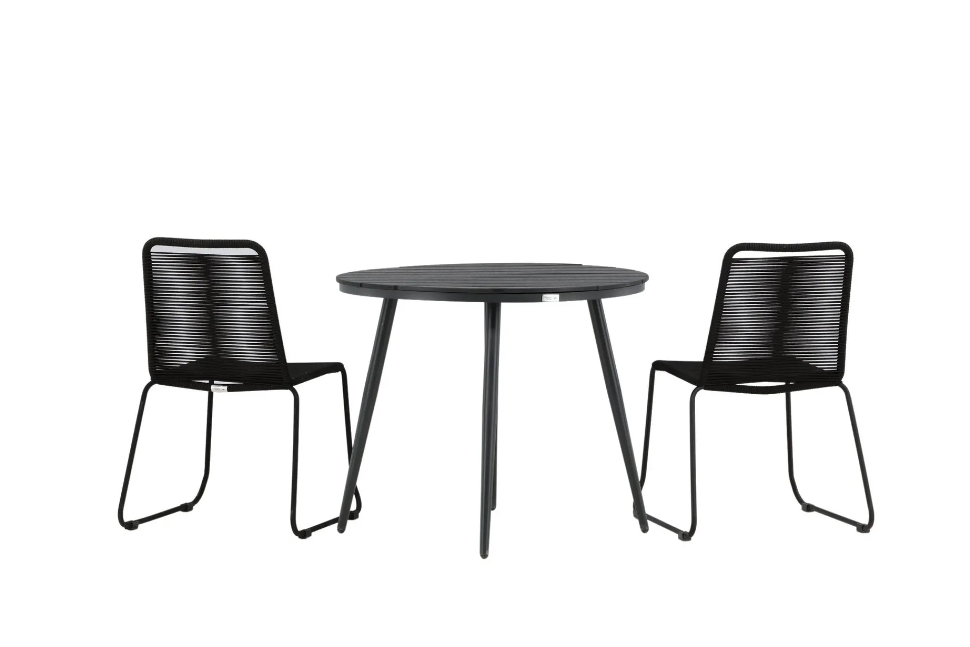 Venture Home Cafesett|Balkonggrupper-Break Cafégruppe Rund 90 cm + 2 Lindos Stablebar Stol Svart