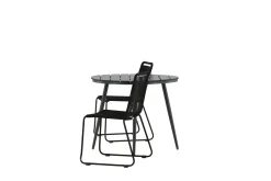 Venture Home Cafesett|Balkonggrupper-Break Cafégruppe Rund 90 cm + 2 Lindos Stablebar Stol Svart