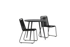 Venture Home Cafesett|Balkonggrupper-Break Cafégruppe Rund 90 cm + 2 Lindos Stablebar Stol Svart