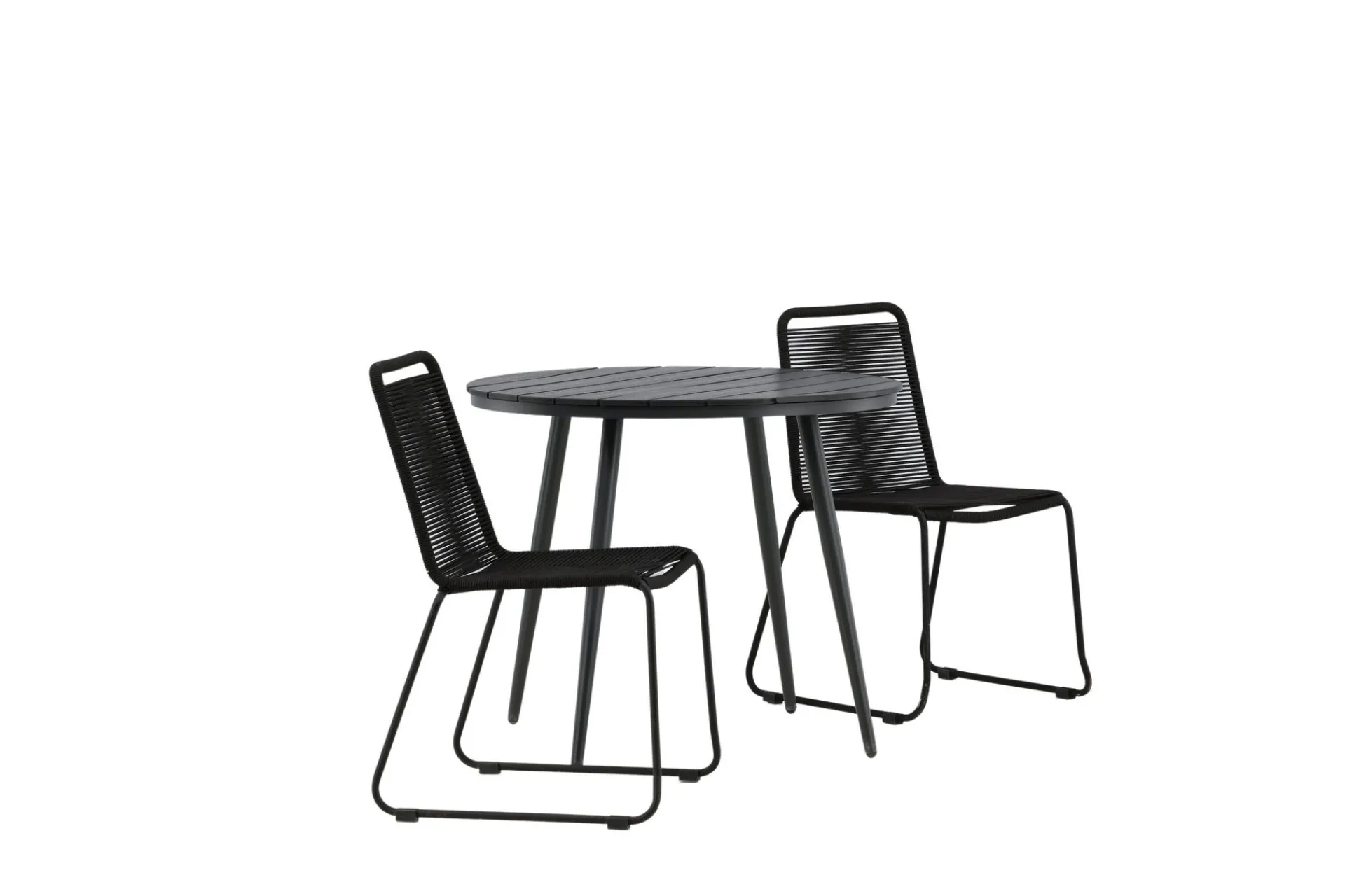 Venture Home Cafesett|Balkonggrupper-Break Cafégruppe Rund 90 cm + 2 Lindos Stablebar Stol Svart