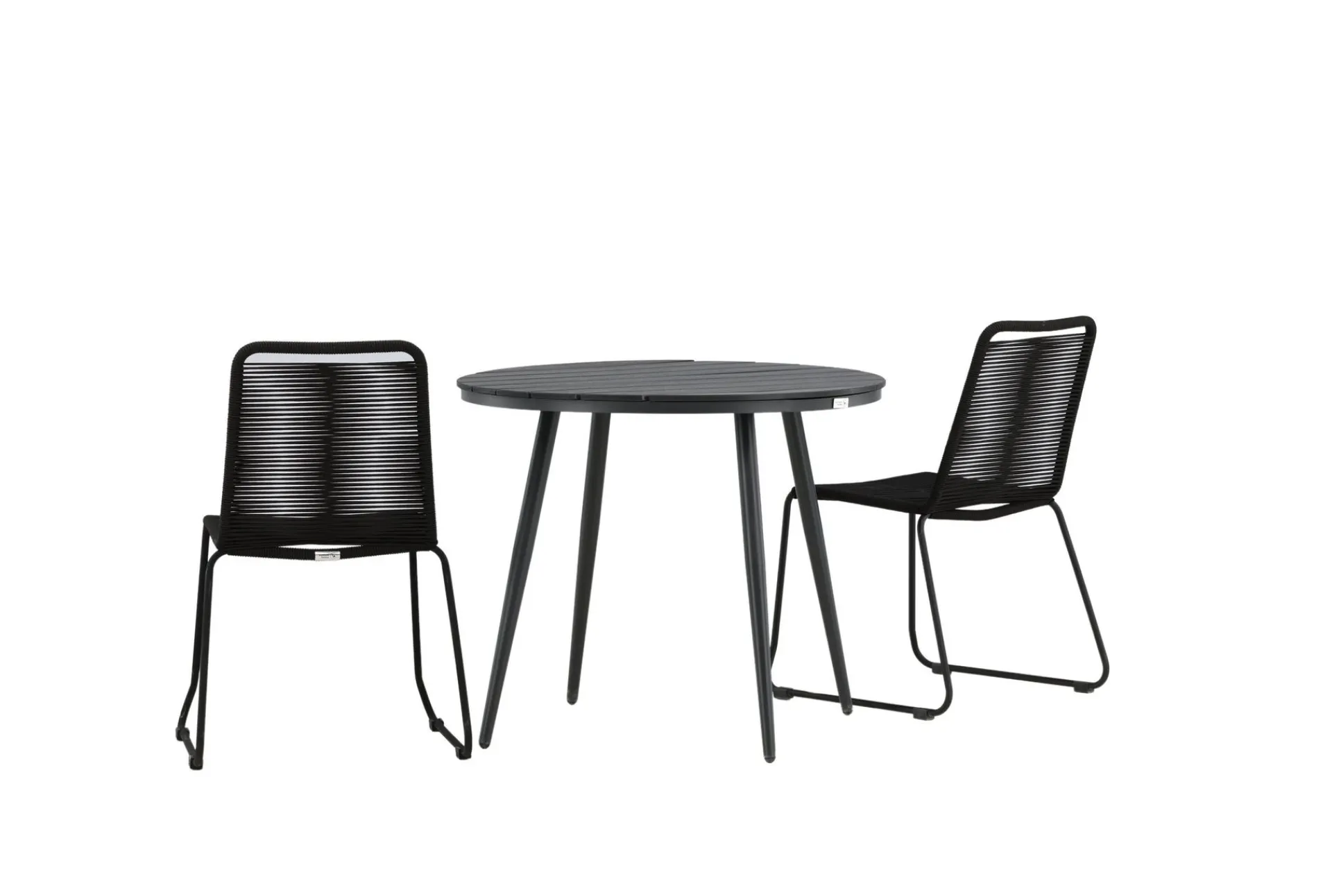 Venture Home Cafesett|Balkonggrupper-Break Cafégruppe Rund 90 cm + 2 Lindos Stablebar Stol Svart