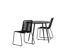 Venture Home Cafesett|Balkonggrupper-Break Cafégruppe Rund 90 cm + 2 Lindos Stablebar Stol Svart