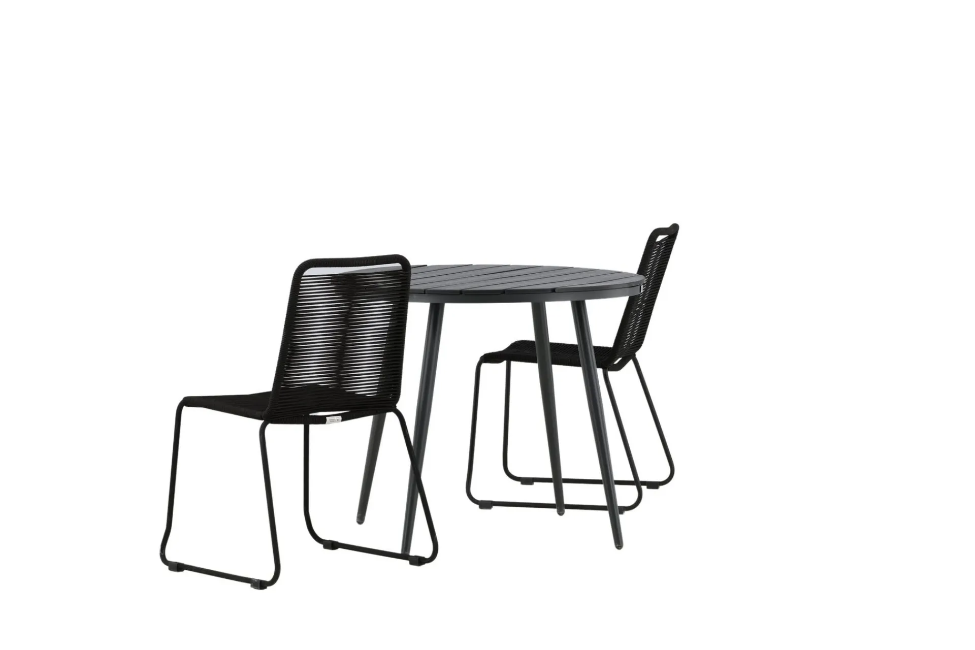 Venture Home Cafesett|Balkonggrupper-Break Cafégruppe Rund 90 cm + 2 Lindos Stablebar Stol Svart