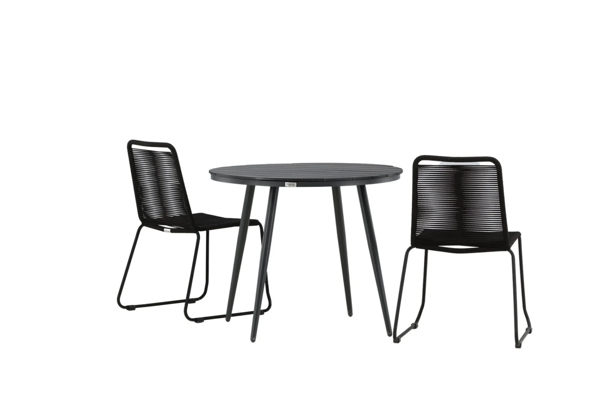 Venture Home Cafesett|Balkonggrupper-Break Cafégruppe Rund 90 cm + 2 Lindos Stablebar Stol Svart