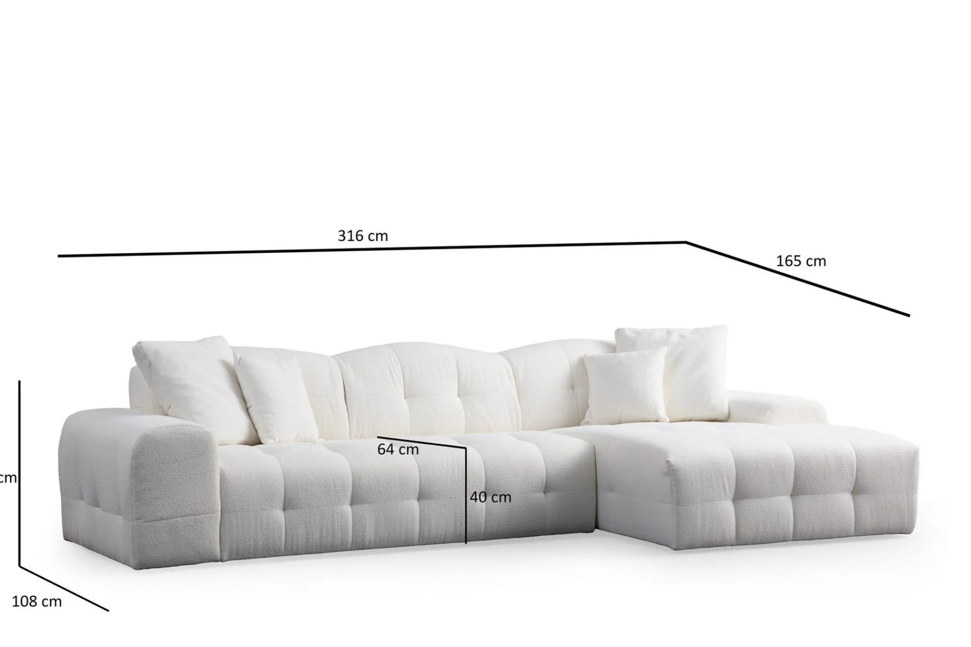 Sofa Med Sjeselong-Buddy 4-seters Sofa med Divan Hvit