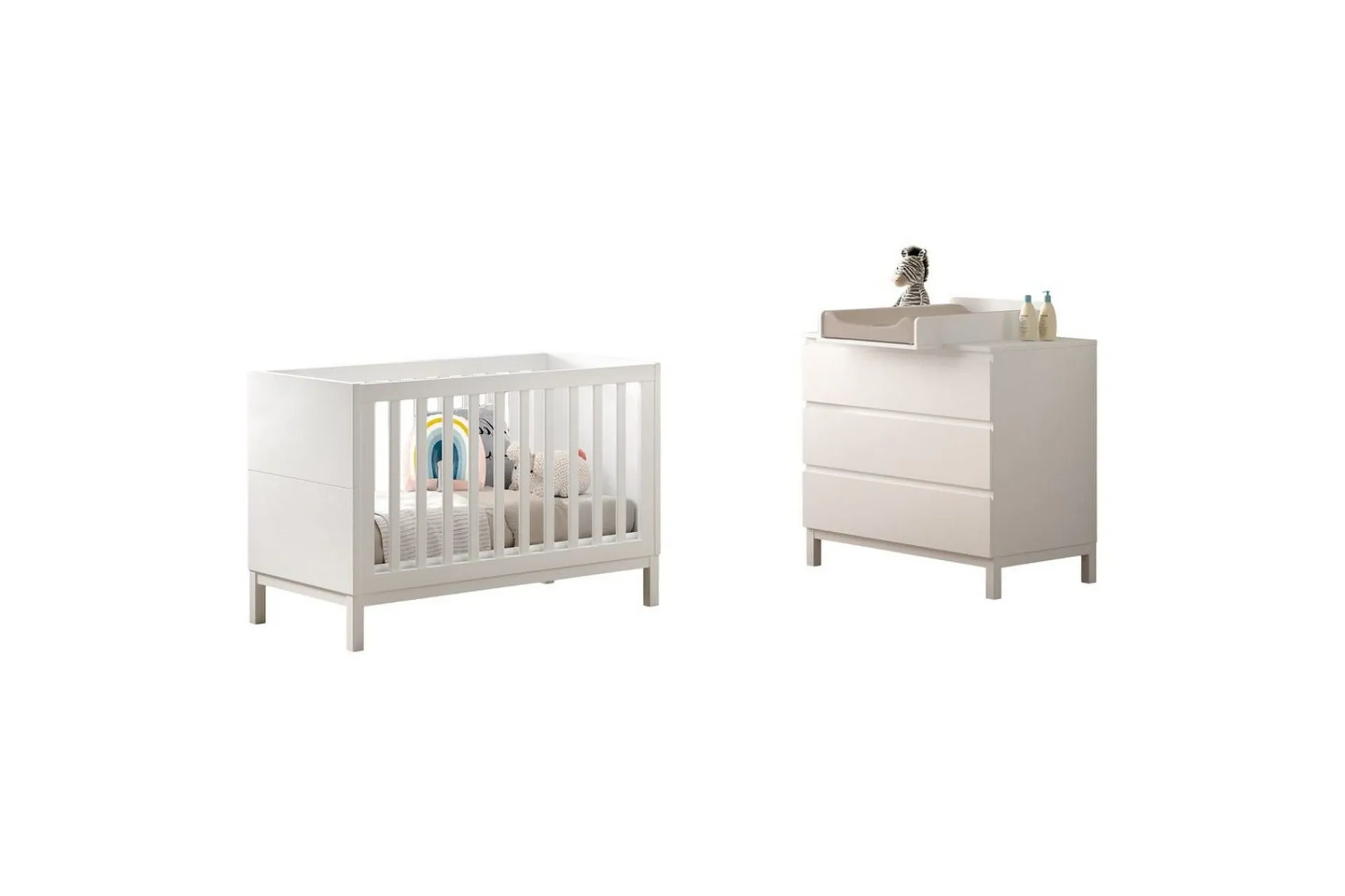 Barnemøbelsett-Byrå med skötbord babysäng Jaxx Eva Jaxx White Hvit