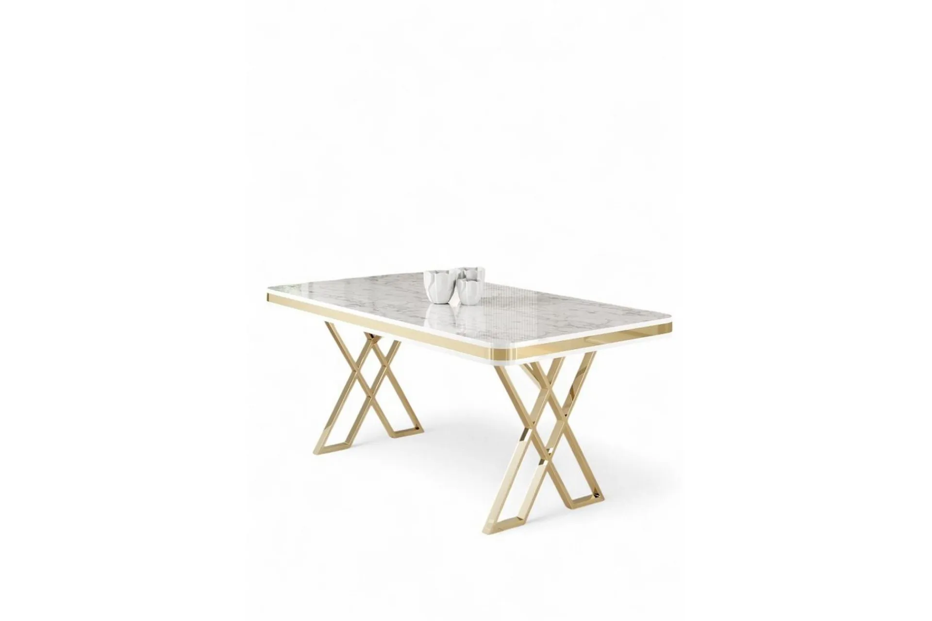 Spisebord & Kjøkkenbord-Calchera Spisebord 130 cm Rektangulær Hvit Marmor,Gull